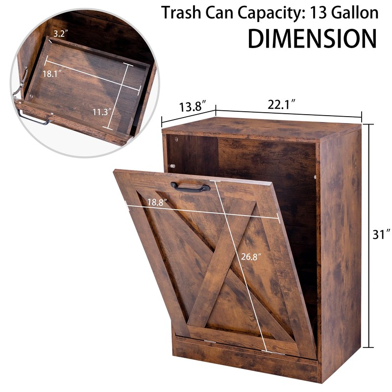 Zvyteay 13 Gallons Tilt Out Trash Can Cabinet, Wooden Free