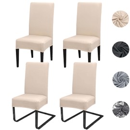 Chair Covers, Set of 4 or 6 Stretch Chair Covers, Removable, Washable, Spandex Chair Cover, Stretch Universal Chair Cover for Hotel, Ceremony, Banquet, Restaurant, Home (Set of 4, Beige)