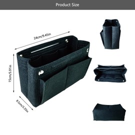 BMZXCH Bag Organizer, Taschenorganizer Filz Innentaschen für Handtaschen, Innentasche für Handtaschen mit Mehreren Fächern, Einsatz Handtasche Organizer für Handtaschen (Schwarz, 24x15x8 cm)