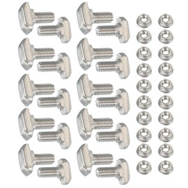 PATIKIL M6 x 16 mm T-Slot Bolts, 1 Set Drop-in Bolt Hammer Head with Hexagon Flange Nuts T-Bolt Stud Sliding Screw for 30 Series Aluminum Extrusion Profile, Silver