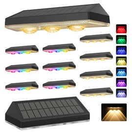 Soiarllt Solar Fence Lights Outdoor, 9 Modes ＆ 8 Fixed Color Changing Fence Lights Solar Powered, IP65 Waterproof, 3 LED Deck Lighting for Patio, Railing, Pool, Porch, Backyard, Wall Decor, 12 Packs