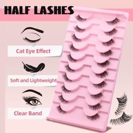 FADVAN(BY001) Half False Eyelashes, 3D Russian Volume, 10 Pairs of Eyelashes, Natural, Fluffy Imitation Mink Eyelashes, Transparent Tape, False Eyelashes and Strip Eyelashes, Glue