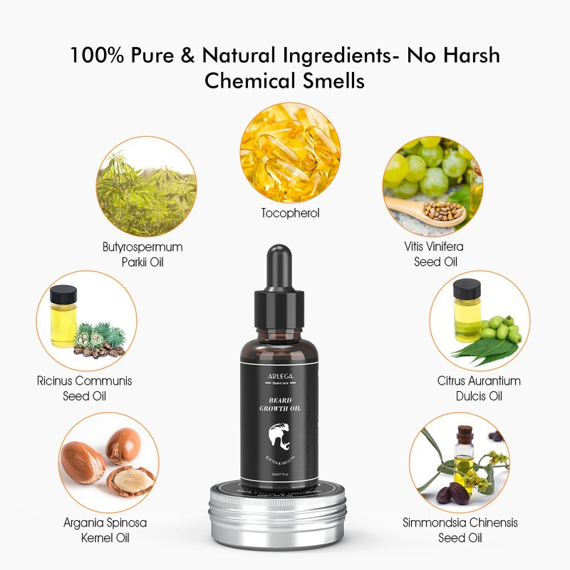 Arlega 5 In 1 Beard Growth Kit, Beard Oil, Beard