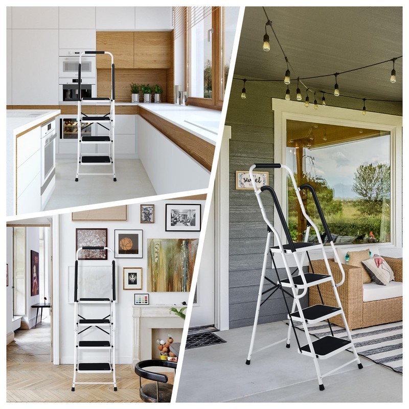 Step Ladder 4 Step Folding with Handrails, Folding Step Stool