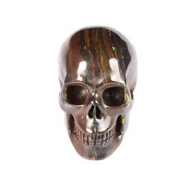 Skullis 2.0" Colorful Tiger Iron Eye Crystal Skull, Hand Carved Gemstone Fine Art Sculpture, Reiki Healing Stone Statue.1507