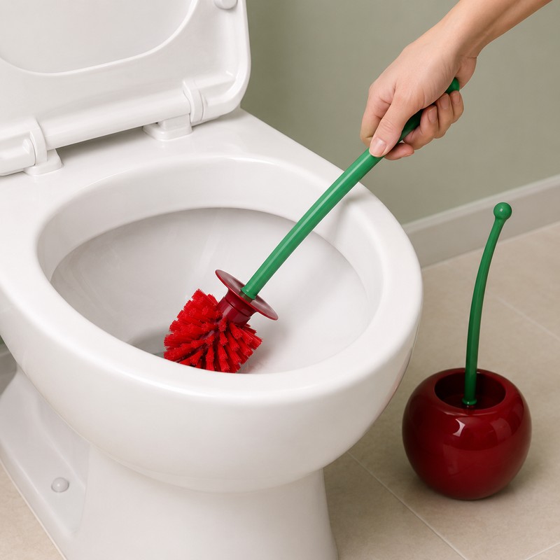 Cherry Toilet Brush Set for Bathroom - Long Handle Soft
