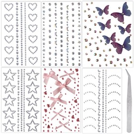 craspire 6 Selbstklebende Gesichts Edelsteine 3D Schleifenaufkleber Stern Herz Schmetterling Haarschmuck Mit 1 Pinzetten Flache Rückseite Acryl Kristall Strasssteine Für Gesicht Augen Nägel Make Up