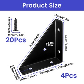 Corner Brackets for Wood, 4 Pcs Bed Corner Support with 20 Pcs Screws Furniture Corner Connector Universal Triangle Stainless Steel Angle Brackets