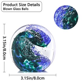 Hand Blown Glass Ocean Waves Glass Ball Beach Office Decor, Blue Glass Paperweight Ideal Beach Decorations for Home, Suitability Seaside Villa Aquarium Ocean Lover's Gift