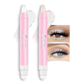 Kaely 2Pcs Cream Eye Shadow Brightener Sticks Set for Eyes Waterproof, Pearl White & Pearl Shimmer Cream Eyeshadow Applicator Stick Long Lasting Pigmented Eye Makeup sombras en crema para ojos 1+18