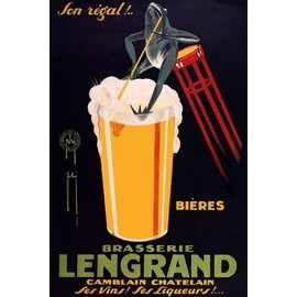 BRASSERIE LENGRAND FRENCH BREWERY FUN FROG DRINKING BEER ALCOHOL 12" X 16" IMAGE SIZE VINTAGE POSTER REPRO