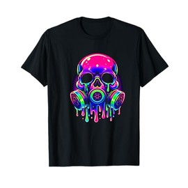 Skull in a Gas Mask Ice Cream Drippy Melting liquid Colorful T-Shirt