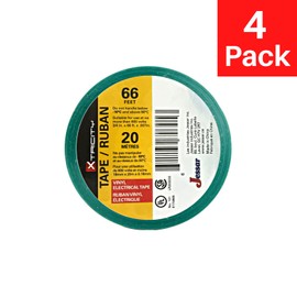 Xtricity Vinyl Green Electrical Tape 3/4 inch x 66 Ft for Electrical Insulation, Wire Bundling and DIY Repairs – Durable, Stretchy, General Purpose – Up to 600V (4 Pack)