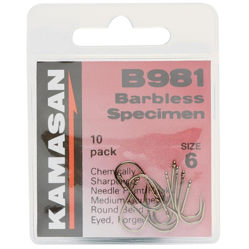 Kamasan B981 Eyed Barbless Hooks - Size 6, One Size