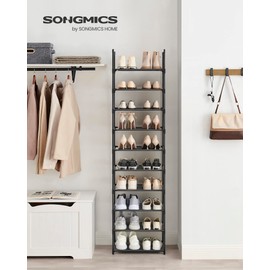 SONGMICS Shoe Rack, 10 Tier Shoe Shelf, Shoe Storage Organizer, Space-Saving, 11 x 17.7 x 68.1 Inches, Metal Frame, Non-Woven Fabric Shelves, for Entryway, Bedroom, Black ULSH010B02