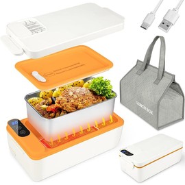 Cordless Electric Lunch Box- 304 Stainless Steel Inner Container, 65°C Constant Temperature Heating,1-liter super large capacity， No Water Injection Self-Heating, Suitable for driver, Office Workers