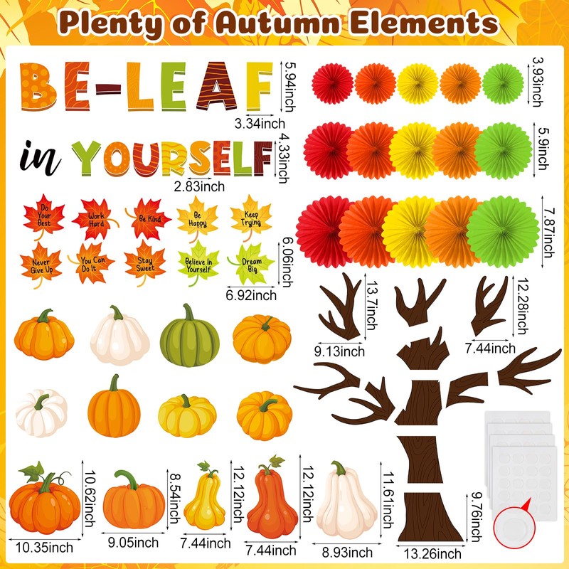 Gersoniel 81 Pcs Fall Thanksgiving Tree Bulletin Board for Classroom