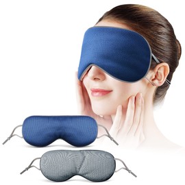 Sleep Mask with Adjustable Ear Loops [2 Packs], Cool Warm Two-Sided Fabric Eye Mask for Sleeping, Work for Side and Back Sleepers, Sleep Masks for Women Men, Sleeping Mask Help You Get to Sleep, Yoga