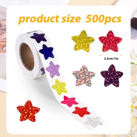 500Pcs Small Star Stickers, 1 inch/2.54cm Self Adhesive Star Stickers for Reward Charts, Foil Star Stickers Incentive Stickers Sparkly Star Stickers for Kids Teachers School Office (8 Colors)