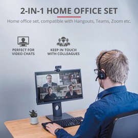 Trust Doba 2-in-1 Home Office Set, USB Headset with Microphone, HD Webcam 720p, Wired Headphones with In-line Volume Control, Web Camera with Photo Button for PC, Computer, Mac, Skype, Teams, Zoom