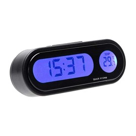 Car Clock Thermometer LED Backlight 2 in 1 Dashboard Clock for Car Interior Decoration (Black)