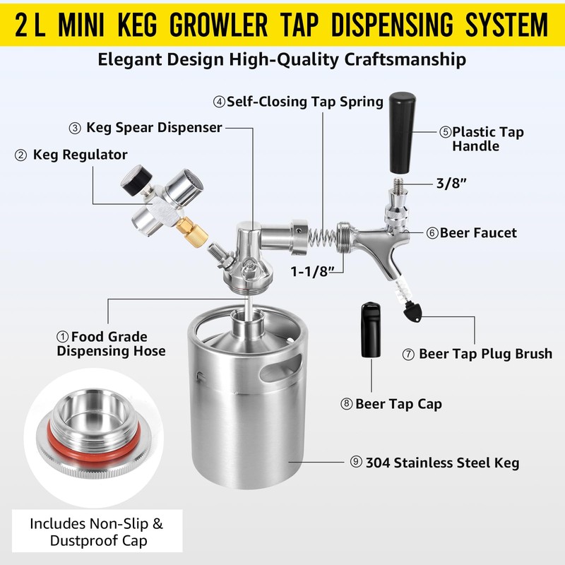 MRbrew 64oz Mini Keg Growler Portable Draft Beer Dispenser System