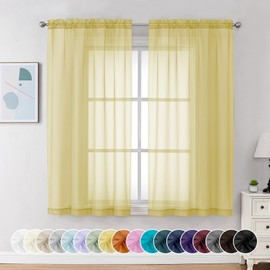 Chyhomenyc - Cortinas transparentes amarillas de 54 pulgadas, 2 paneles, cortinas cortas de gasa con bolsillo para barra de filtrar la luz, cortinas cortas para sala de estar, recámara