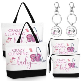 Kacctyen 2 Set Housekeeping Appreciation Gift, Housekeeping Week Tote Bag Cosmetic Makeup Bag Cleaning Keychain for Cleaning Service Staff Coworker