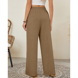 Neer 2 Pack Women's Linen Long Pants, Summer Drawstring Elastic Waist Flowy Straight Pant Casual Loose Beach Pant with Pocket(Apricot, Coffee,Small)