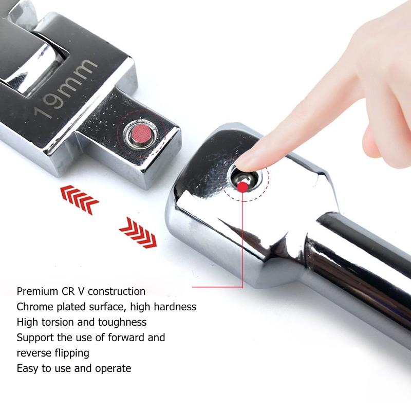 9Pcs Replaceable Wrench Set Flexible Head 180° Rotating Torsion Wrench