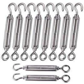 LISHINE 10 Pack M6 Turnbuckle Hook and Eye Turnbuckle Wire Rope Tension 304 Stainless Steel, Adjustable, Heavy Duty