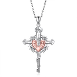 JZMSJF S925 Sterling Silver Cross Heart Pendant Necklace Jewelry Religious Gifts for Women Mom Wife Girlfriend
