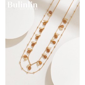 BULINLIN Long Gold Necklace Layered Long Statement Necklaces for Women Double Sweater Chain Mothers Day Gifts for Mum Gold Costume Jewellery(Camel)