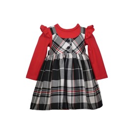 Bonnie Jean Girl's Holiday Christmas Dress - Plaid Jumper Dress for Baby and Toddler Girls, Red and Black Plaid, 4T
