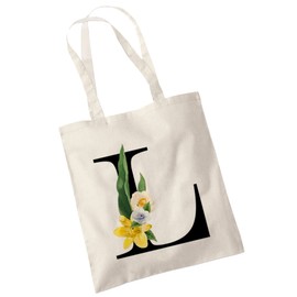 Bang Tidy Clothing Floral Canvas Bags Gifts for Bridesmaid - A/Z Monogram Initial Cotton Canvas Tote Bag for Wedding Bridal Shower Bridesmaids - Hen Do Party Gift Totes Bags for Women Letter-L