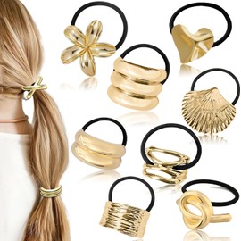 8 Pcs ligas para cabello de Metal,Elásticas Diademas Doradas Metal Hair Ties scrunchies para cabello, accesorios para cabello pasadores para cabello mujer ligas para cabello niña