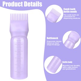 3 Pcs Hair Oil Applicator Bottle for Scalp with Massage Comb,2 Pcs Oil Bottle and 1 Pcs Root Comb for Scalp, Shampoo Scrubber Applicator,Hair Dye Tools(Purple, White)