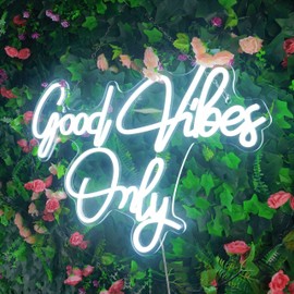 Good Vibes Only Neon Signs, Large 21.6x14.3 inch LED Neon Signs for Wall Backdrop Decor, Cool White Good Vibes Neon Sign for Home Bedroom Bar Birthday Bachelorette Party Wedding Christmas, Unique Gift