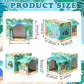 Lineshading Multi Level Cardboard Cat House with 3 Scratchers Large Sturdy Hawaii Beach Cat Villa 17"x12"x10" Cute Pet Condo Beds Toys Hideout for Bunny Small Animals Birthday Hawaii Theme Party