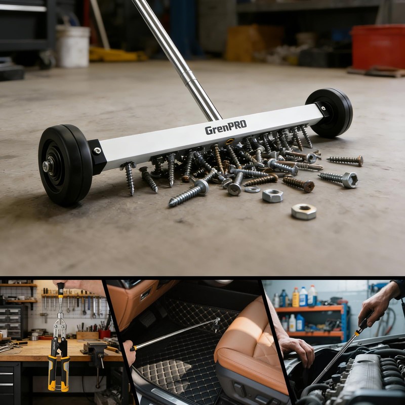 GRENPRO 17" Rolling Magnetic Sweeper with Wheels,8.8 Lbs Pull Force,Telescoping