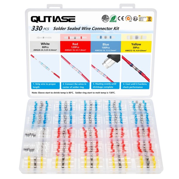 330 Pieces Solder Connectors with Heat Shrink Tubing, 26-10 AWG