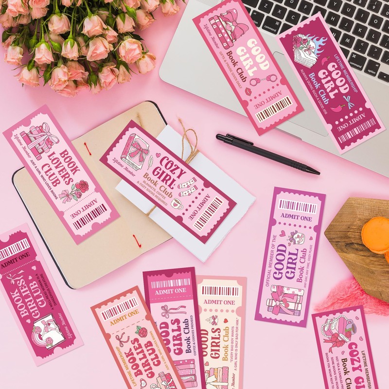 Laffact Pink Bow Book Club Bookmarks, 120Pcs Book Lover Read