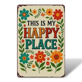 This is My Happy Place Garden Sign, Welcome Happy Place Metal Sign, Vintage Room Outdoor Wall Art for Home Garden Decor Yard Patio