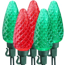 Brizled Red & Green Christmas Lights,17FT LED C9 Outdoor Christmas Lights, Connectable Christmas Tree Lights, Indoor Xmas Lights Waterproof for Outside Christmas House Roof Party Decor