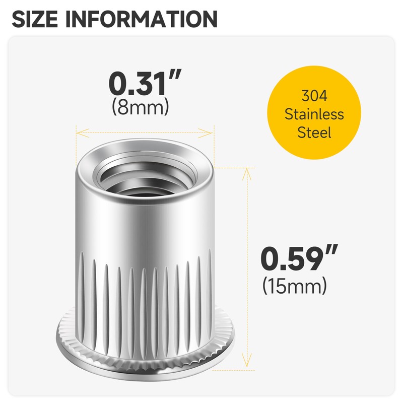 Mywish 100Pcs 1/4-20 Rivet Nuts Hardware Nuts, 304 Stainless Steel