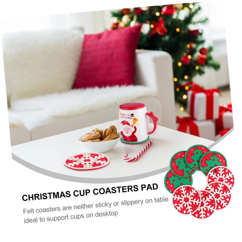 KONTONTY 8pcs Round Felt Cup Coasters Mat Non-Slip Christmas Tree