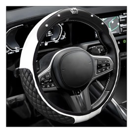 Yourkar Bling Car Steering Wheel Cover, 15 Inch Diamond Crown Leather Auto Steering Wheel Protector, Sparkly Crystal Elastic Stretch Steering Wheel Cover, Car Accessories (White)