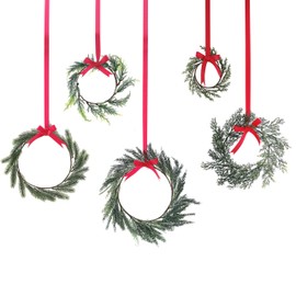 Ginger Ray Artificial Foliage Hanging Wreath Christmas Home Decoration Set of 5, 20cm, RUS-146