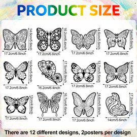 Motipuns 24 Pcs Butterflies Velvet Coloring Fuzzy Color Your Own Velvet Butterflies DIY Posters for Crafts and Arts Family Craft Project Party Favors and Activities (Fashion Style)