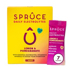 Spruce Daily Electrolytes – Zero Sugar Hydration Sachets with Potassium, Sodium, Magnesium, Vitamins & Minerals for Rehydration & Recovery – Lemon & Pomegranate – 7 Sachets